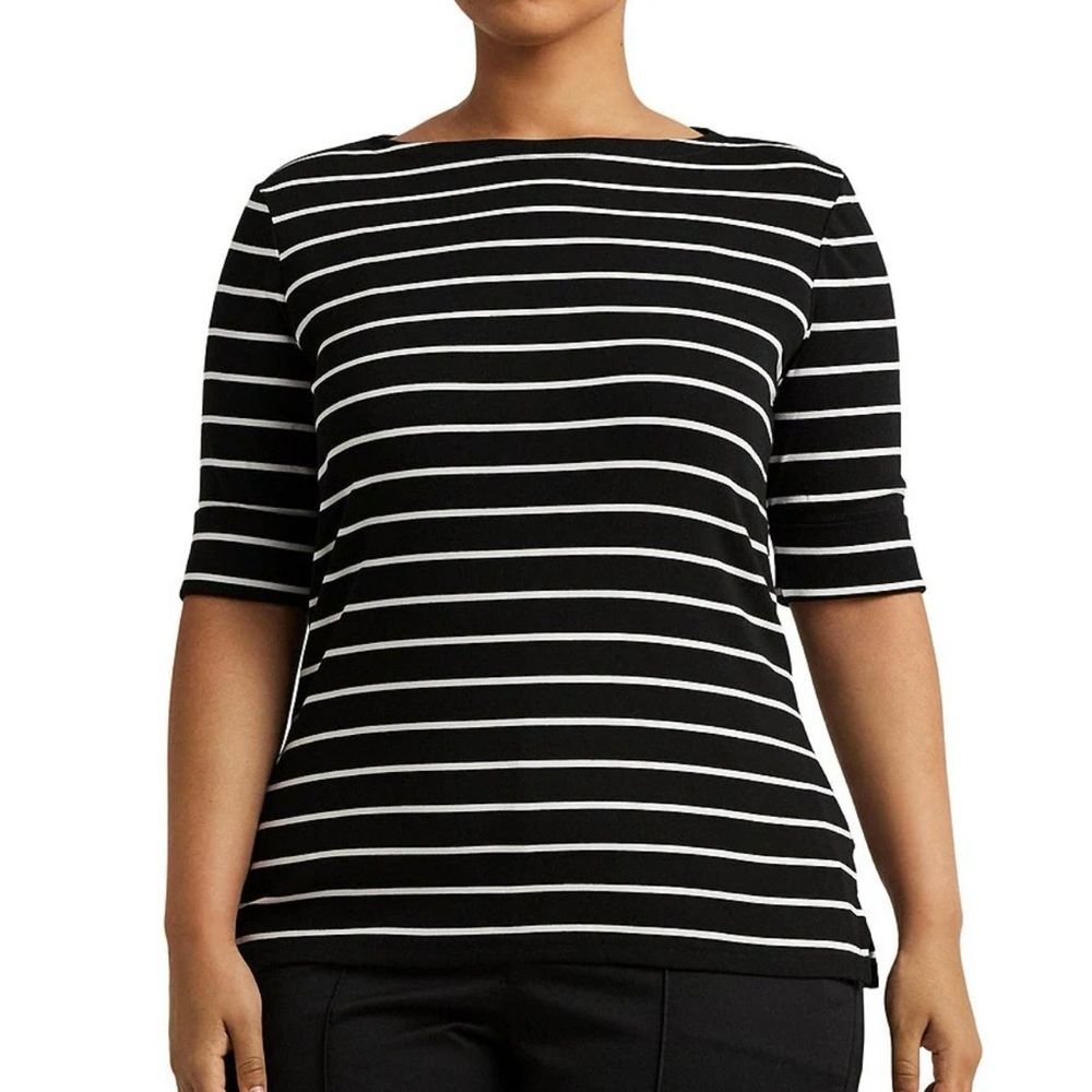 Lauren Ralph Lauren Black/White Stripe Boat Neck Short Sleeve Shirt Top Size 1X